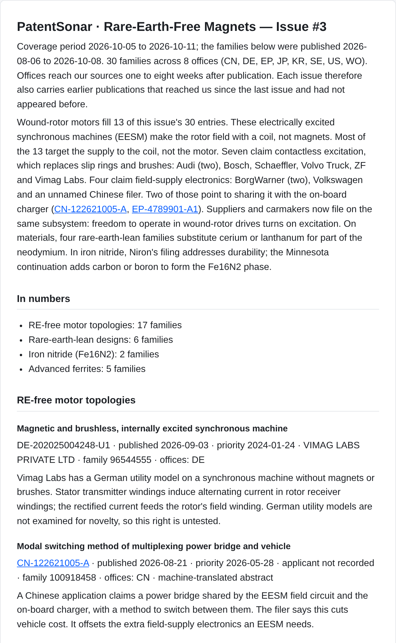 First entries of PatentSonar weekly issue #3, sent 14 Oct 2026